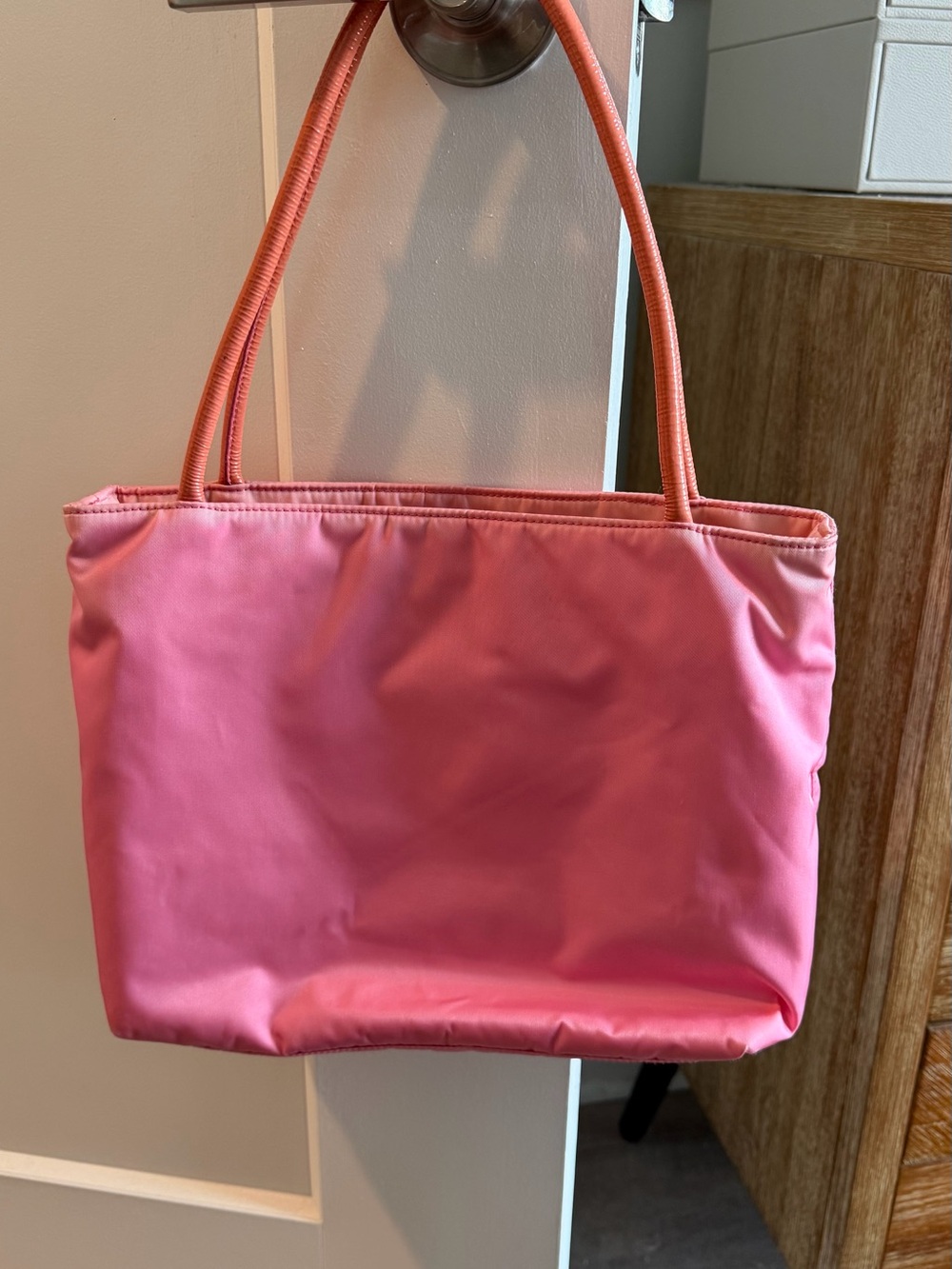 Prada Pink Nylon Shoulder Tote with Gold Triangle Logo - Picture 5 of 6